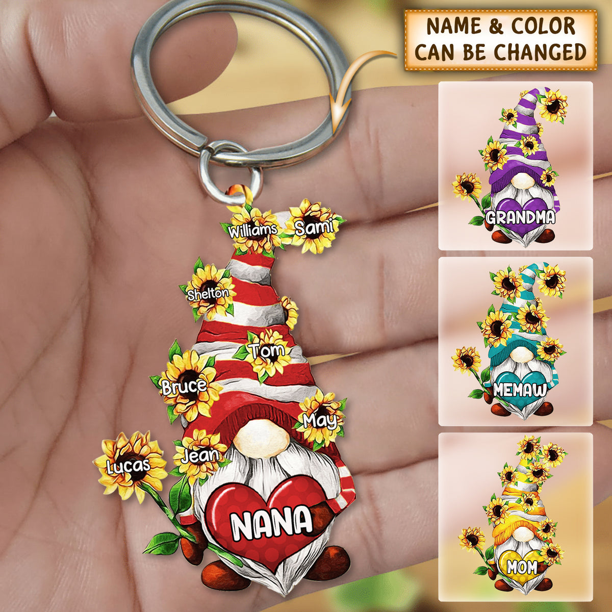 Personalized Sunflower Nana Grandkids Acrylic Keychain