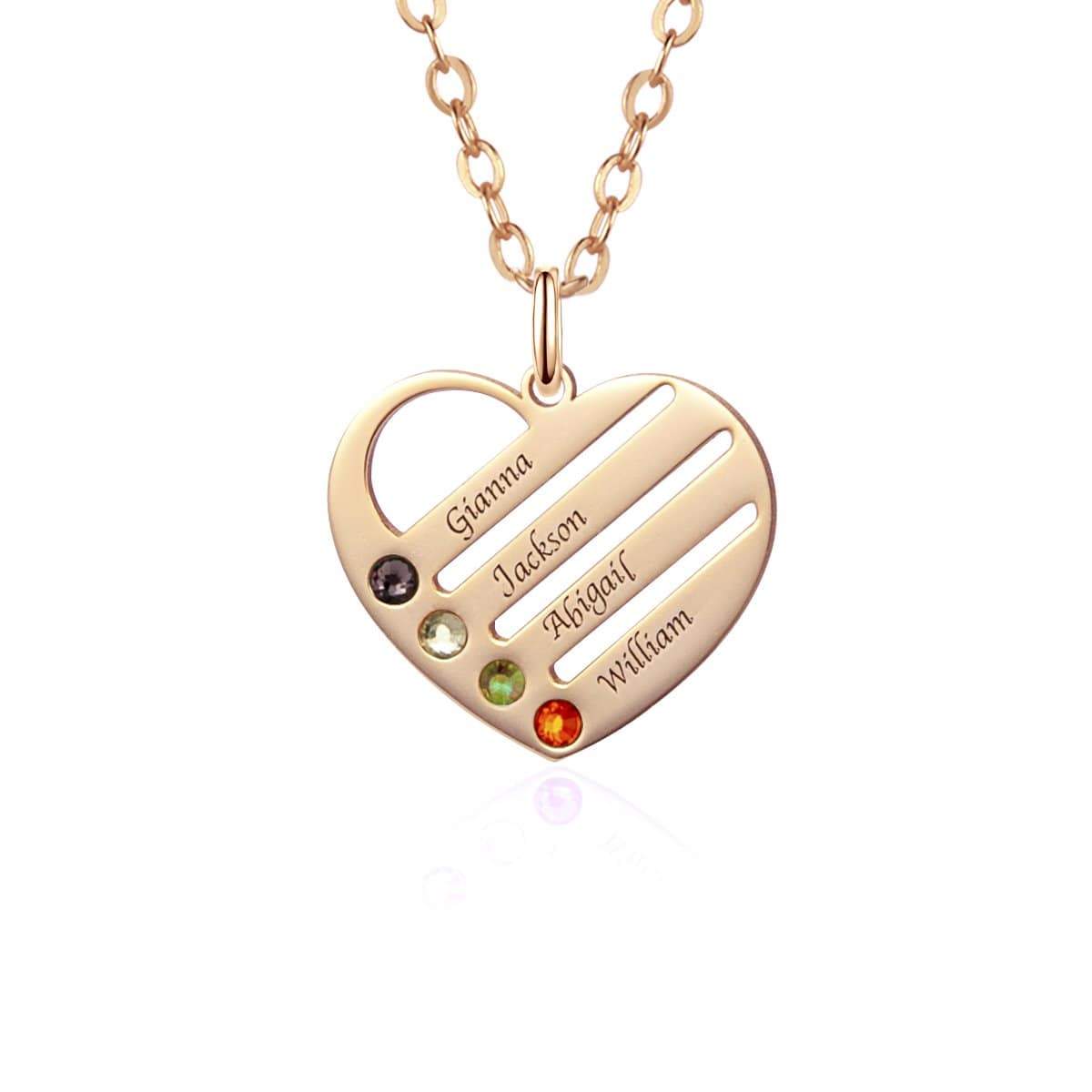 Mother's Day Gift Birthstone Heart Necklace with Engraved Names