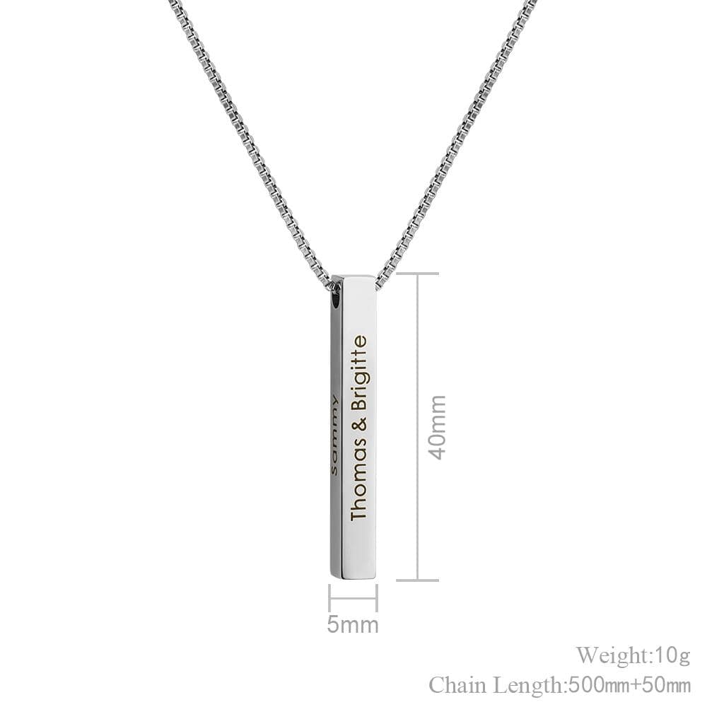 Personalized Engraved 3D Bar Necklace