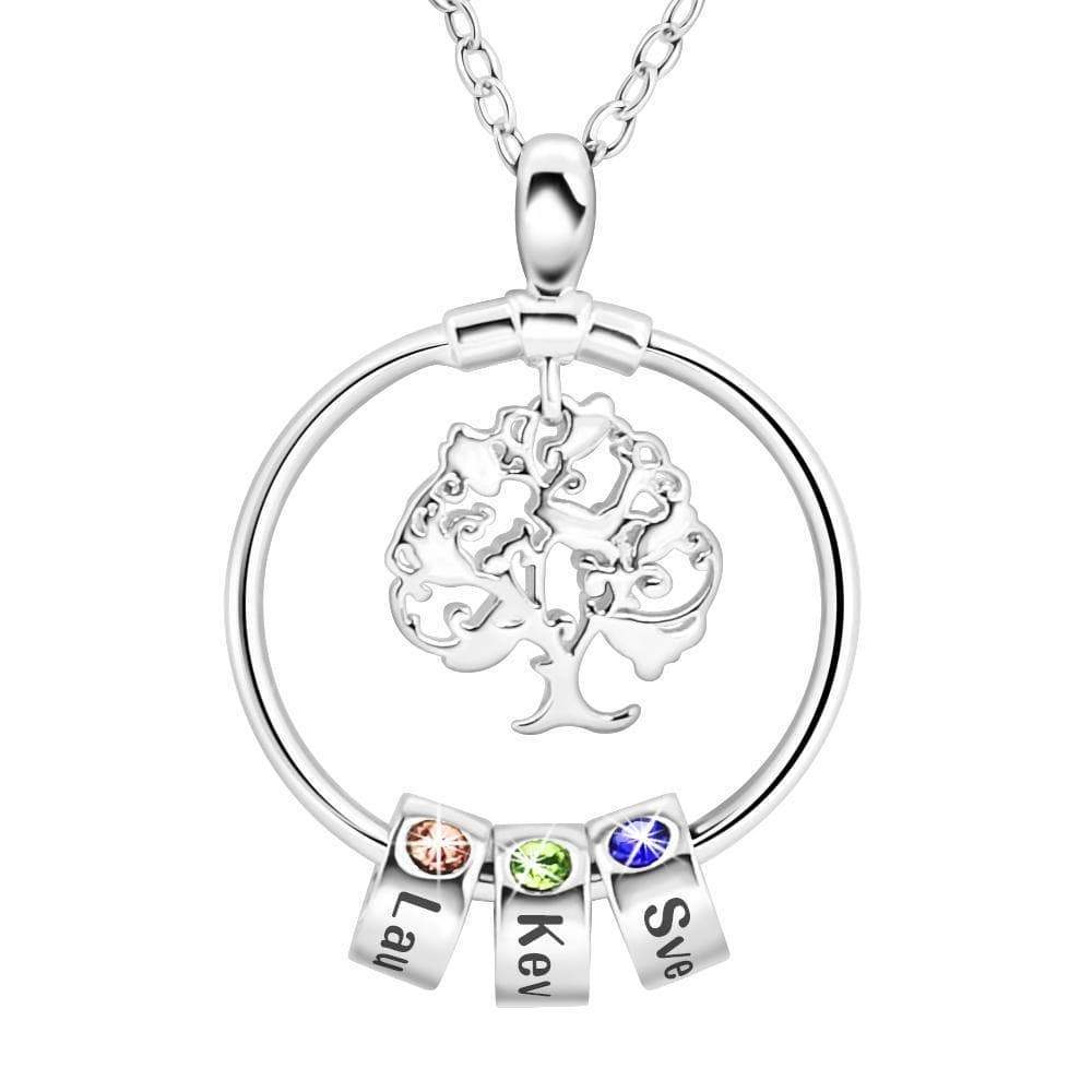 Mother's Day Gift Personalized Family Tree with Name&Birthstone Charms Necklace