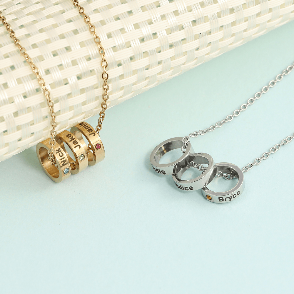 Mother's Day Gift Personalized Name Circle Necklace with Custom Birthstone