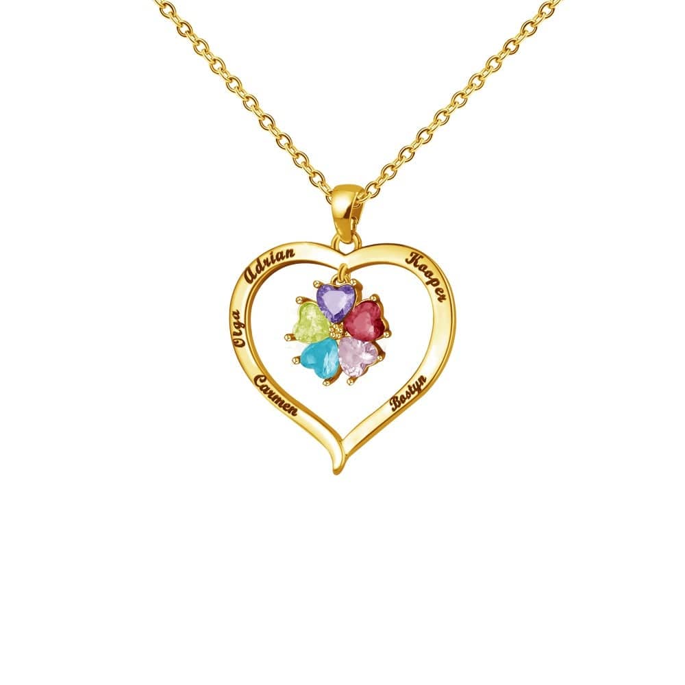 Mother's Day Gift Custom Diamond Heart Birthstone Necklace