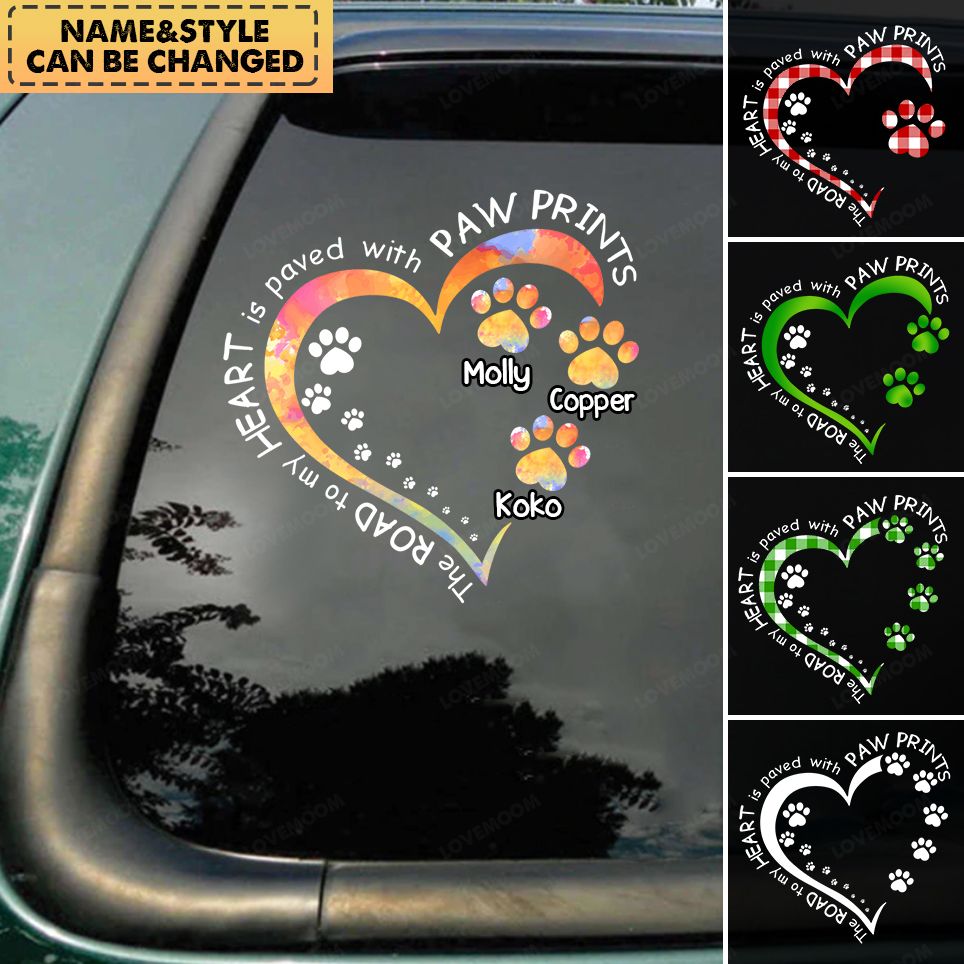 My Heart With Paw Prints Personalized Decal