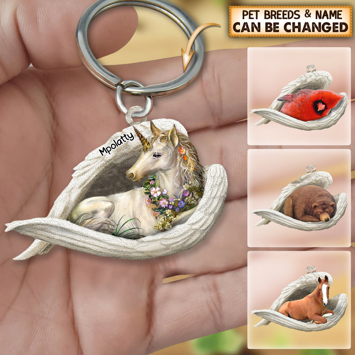 Personalized Pet Sleeping Angel Keychain