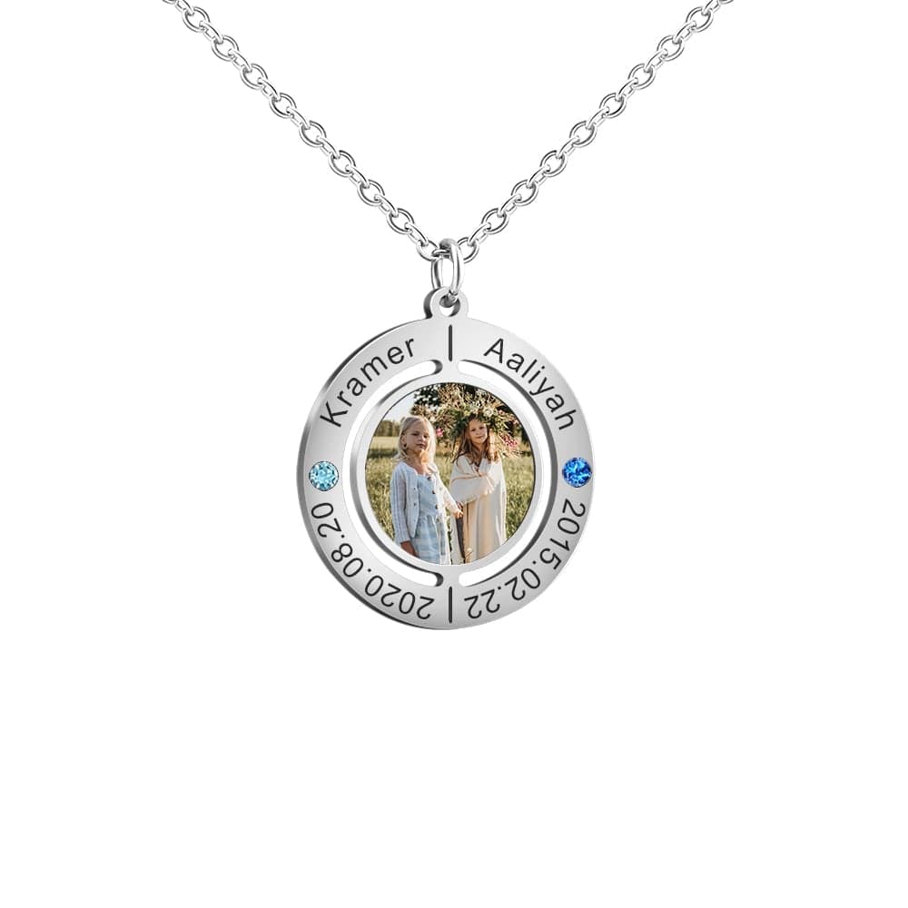 Mother's Day Gift Custom Photo Necklace With Name and Birthday Stone & Date