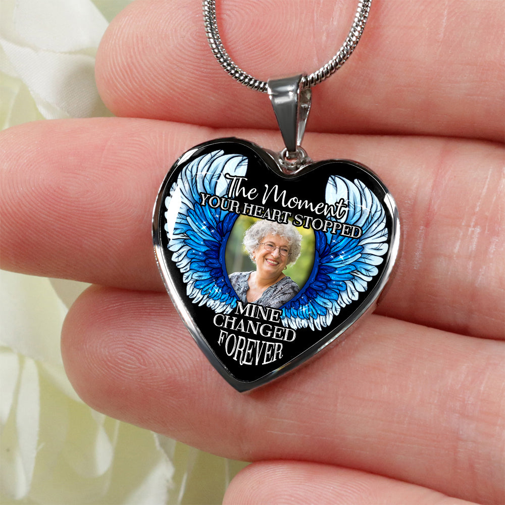 Personalized Memorial Heart Necklace The Moment Your Heart Stopped Wings